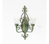 TentHome Antique 2 Arms Wall Mounted Candle Sconces with Hanging Plastic Crystals,Distressed Iron Candle Holder Candlestick Holder for Home Décor (Green)