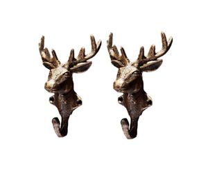 TentHome Cast Iron Deer Head Hook Wall Mount Storage Hooks for Keys, Towel, Coats or Hats (Antique Gold-2ps)