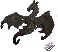 TentHome Decorative Rustic Iron Hook Wall Hook Cast Iron Dragon Coat Hook Antique Key Hook Key Board with 3 Hooks for Coat Key Hat (Type A)