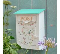 TentHome Vintage Letterbox Post Box Iron Metal Outside Wall Mounted Mailbox Retro Antique Style Nostalgic Charm Home Garden Decor Floral Bird Patter (White (Floral&Bird Patter))