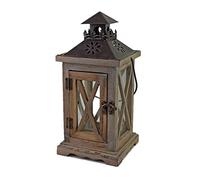 TentHome Vintage Wooden Lantern with Metal Roof Handle Rustic Candle Holder Tealight Decoration Candelabra (Coffee)