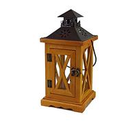 TentHome Vintage Wooden Lantern with Metal Roof Handle Rustic Candle Holder Tealight Decoration Candelabra (Brown)