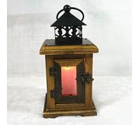 TentHome Vintage Wooden Lantern with Metal Roof Handle Rustic Candle Holder Tealight Decoration Candelabra (A)