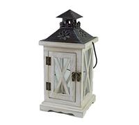 TentHome Vintage Wooden Lantern with Metal Roof Handle Rustic Candle Holder Tealight Decoration Candelabra (White)
