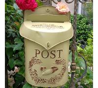 TentHome Wall Mount Letterbox Post Box Mailbox Suggestion Box Vintage Iron Distressed Metal Country House Outdoor Home Decoration (Light cream yellow)
