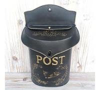 TentHome Wall Mount Letterbox Post Box Mailbox Suggestion Box Vintage Iron Distressed Metal Country House Outdoor Home Decoration (Black)