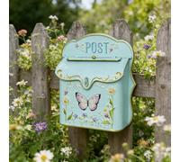 TentHome Wall-Mounted Letterbox Postbox European-Style Vintage Iron Mailbox Post Box Creative Home Suggestion Storage Box for Outdoor Garden Hanging Decoration (Green(with purple butterfly))
