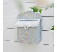 TentHome Wall-Mounted Letterbox Postbox European-Style Vintage Iron Mailbox Post Box Creative Home Suggestion Storage Box for Outdoor Garden Hanging Decoration (Blue grey)
