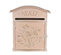 TentHome Wall Mounted Mailbox European Vintage Iron Post Box Creative Home Decoration Storage Suggestion Letter Box Outdoor Garden Wall Hanging Decoration (Light pink)