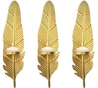 TentHome Wall Sconce Candle Holder Metal Gold Leaf Design,Hanging Wall Mounted Decorative Candle Holder for Living Room, Bathroom, Dining Room Set of 3 (Gold #1)