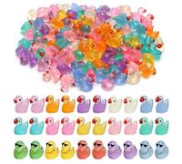 TENTHPEO 120 Pcs Mini Ducks, Colorful Mini Resin Ducks Glow in the Dark Little Duck for Fairy Garden, Luminous Aquarium Decor, Tiny Homes, DIY Craft Kit
