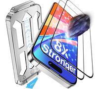 Tentoki for iPhone 15 Pro Screen Protector, 1:1 Full Coverage | 2 Pack for 8X Stronger Tempered Glass, 9H Hardness Military-Grade Protection, No Bubbles No Dust, Transparent, 6.1-Inch