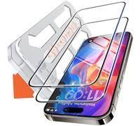 Tentoki Screen Protector for iPhone 15 Pro Max, 1:1 Full Coverage Tempered Glass Film 9H+ Military-Grade Protection [Auto Dust Elimination] [No Bubbles] [Ultra-Transparent] 2Pack
