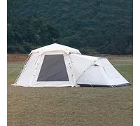 Tents Hexagonal Outdoor Camping Tent with Spliceable Front Extension, 4-Season Large Family Glamping Tents with Sun Shelter Porch for Party, Hunting, Hiking(Gold,Single Tent+1*Extension Tent)