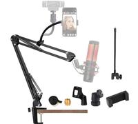 Tentucro Microphone Boom Arm, [2-in-1] Desk Mic Scissor Arm Stand for Blue Yeti HyperX QuadCast Etc, Extra Gooseneck Webcam Phone Holder for All Mobile Phones Logitech Webcam C920 C930 C920 Etc