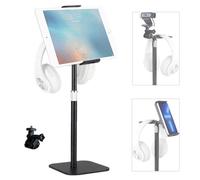 Tentucro Tablet Stand Phone Webcam Stand with Headphone Holder, Desktop Adjustable Cradle Mount Holder for iPad, iPhone, Switch, Tab (4-12.9"), Logitech Webcam C930 C920 (1/4" Threads), Headset, Etc.