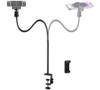 Tentucro Webcam Stand Phone Holder Desktop Adjustable Gooseneck & Pole Video Clamp Stand Camera Mount for Cellphones, Logitech Webcam C922 C930e C920S C920 C615, Etc. (1/4" Threads, 7.5cm Clamp)