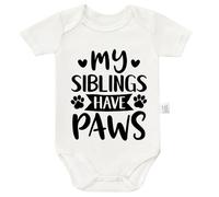 TENUB My Siblings Have Paws Gender Neutral Baby Bodysuits, First Time Mom Must Haves, Newborn Gifts, 0-24 Months, White, 0-3 Meses