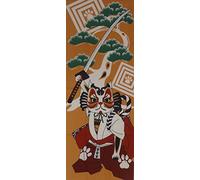 Tenugui Cloth 'Maneki Neko Kabuki Swordsman' Motif Japanese Cotton Fabric
