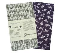 Tenugui Traditional Towel Made in Japan Fray Prevention 100% Cotton Eco Friendly Kitchen Cloth Gift Wrapping Orizuru Pattern White on Navy Blue Set of 2 12.99"x34.64"