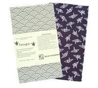 Tenugui Traditional Towel Made in Japan Fray Prevention 100% Cotton Eco Friendly Kitchen Towels Gift Wrapping Orizuru Pattern White on Navy Blue Set of 2 12.99"x34.64"
