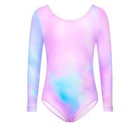 TENVDA Girls Leotards for Gymnastics Outfits Sparkle Kids One-Piece Colorful Dancewear Size 2-12 Years Old, Purple Graffiti Long Sleeve, 3-4 Years
