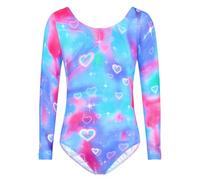 TENVDA Girls Leotards for Gymnastics Outfits Sparkle Kids One-Piece Colorful Dancewear Size 2-12 Years Old, Neon Heart, 5-6 Years