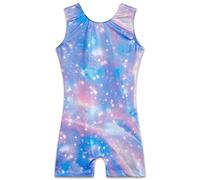TENVDA Leotards for Girls Gymnastics Kids Children Biketard With Shorts Sparkly Unicorn Dance UnitardsMultiple Colors, Blue Start, 6-7 Años