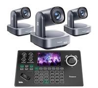 Tenveo 4K PTZ Camera and Controller Bundle/Kits - 20X AI Tracking HDMI/USB3.0/LAN(PoE) 4K NDI PTZ Camera(3PCS) and 5'' LCD Screen NDI Joystick Controller for Church Service Events Live Streaming