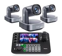 Tenveo 4K PTZ Camera and Controller Bundle/Kits - 20X AI Tracking HDMI/USB3.0/LAN(PoE) 4K NDI PTZ Camera(3PCS) and 7'' Quad-Screen NDI Joystick Controller for Church Service Events Live Streaming