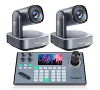 Tenveo 4K PTZ Camera and Controller Bundle/Kits - 20X AI Tracking HDMI/USB3.0/LAN(PoE) 4K NDI PTZ Camera(2PCS) and 5'' LCD Screen Joystick Controller for Church Service Events Live Streaming