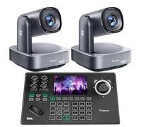 Tenveo 4K PTZ Camera and Controller Bundle/Kits - 20X AI Tracking HDMI/USB3.0/LAN(PoE) 4K NDI PTZ Camera(2PCS) and 5'' LCD Screen NDI Joystick Controller for Church Service Events Live Streaming