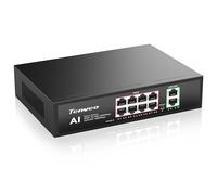 Tenveo 8-Port Full Gigabit PoE Switch, 8 PoE+ Ports @120W, 2 Uplink Ports, Plug & Play, VLAN Support, 802.3af/at 120W Power over Ethernet, AI Smart Network Switch for Live Streaming