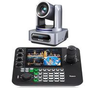 Tenveo PTZ Camera and Controller Bundle - 4K NDI PTZ Camera 20X Optical Zoom AI Tracking SDI/HDMI/USB3.0/LAN(PoE) and 7'' Quad-Screen NDI Joystick Controller Kit for YouTube OBS Live Streaming