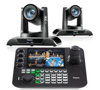 Tenveo PTZ Camera and Controller Bundle/Kits - 20X AI Auto Tracking HDMI/USB3.0/LAN(PoE) NDI PTZ Camera(2PCS) and 7'' Quad-Screen NDI Joystick Controller for Church Service Events Live Streaming