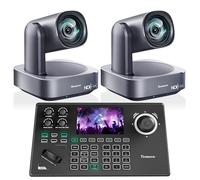 Tenveo PTZ Camera and Controller Bundle/Kits - 4K 12X AI Auto Tracking HDMI/USB3.0/LAN(PoE) NDI PTZ Camera(2PCS) and 5'' LCD Screen NDI Joystick Controller for Church Service Events Live Streaming