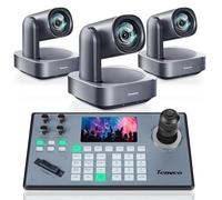Tenveo PTZ Camera and Controller Bundle/Kits - 4K 12X AI Auto Tracking HDMI/USB3.0/LAN(PoE) NDI PTZ Camera(3PCS) and 5'' LCD Screen Joystick Controller for Church Service Events Live Streaming