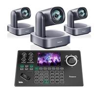 Tenveo PTZ Camera and Controller Bundle/Kits - 4K 12X AI Auto Tracking HDMI/USB3.0/LAN(PoE) PTZ Camera(3PCS) and 5'' LCD Screen NDI Joystick Controller for Church Service Events Live Streaming