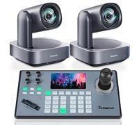 Tenveo PTZ Camera and Controller Bundle/Kits - 4K 12X AI Auto Tracking HDMI/USB3.0/LAN(PoE) PTZ Camera(2PCS) and 5'' LCD Screen Joystick Controller for Church Service Events Live Streaming