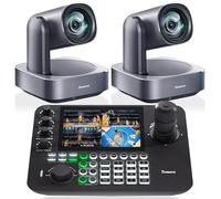 Tenveo PTZ Camera and Controller Bundle/Kits - 4K 12X AI Auto Tracking HDMI/USB3.0/LAN(PoE) PTZ Camera(2PCS) and 7'' Quad-Screen NDI Joystick Controller for Church Service Events Live Streaming