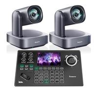 Tenveo PTZ Camera and Controller Bundle/Kits - 4K 12X AI Auto Tracking HDMI/USB3.0/LAN(PoE) PTZ Camera(2PCS) and 5'' LCD Screen NDI Joystick Controller for Church Service Events Live Streaming