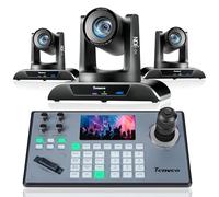 Tenveo PTZ Camera and Controller Bundle/Kits - 4K 20X AI Auto Tracking HDMI/USB3.0/LAN(PoE) NDI PTZ Camera(3PCS) and 5'' LCD Screen Joystick Controller for Church Service Events Live Streaming