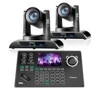 Tenveo PTZ Camera and Controller Bundle/Kits - 4K 20X AI Auto Tracking HDMI/USB3.0/LAN(PoE) NDI PTZ Camera(2PCS) and 5'' LCD Screen NDI Joystick Controller for Church Service Events Live Streaming