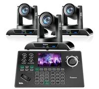 Tenveo PTZ Camera and Controller Bundle/Kits - 4K 20X AI Auto Tracking HDMI/USB3.0/LAN(PoE) NDI PTZ Camera(3PCS) and 5'' LCD Screen NDI Joystick Controller for Church Service Events Live Streaming
