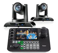 Tenveo PTZ Camera and Controller Bundle/Kits - 4K 20X AI Auto Tracking HDMI/USB3.0/LAN(PoE) NDI PTZ Camera(2PCS) and 7'' Quad-Screen NDI Joystick Controller for Church Service Events Live Streaming