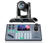 Tenveo PTZ Camera and Controller Bundle/Kits - 4K 20X AI Auto Tracking HDMI/USB3.0/LAN(PoE) NDI PTZ Camera and 5'' LCD Screen Joystick Controller for Church Service Events Live Streaming