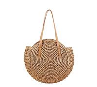 TENVORA Straw Bag Summer Round Straw Bags For Women Rattan Bag Handmade Woven Beach CrossBody Female Message Handbag Totes(Beige)