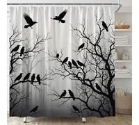 TENVSIN Halloween Crow Shower Curtain Spooky Dead Tree Misty Forest Black Grey Foggy Woods Raven Horror Fabric Bathroom Curtain Decor Bath Set with Hooks 72 x 72 Inch
