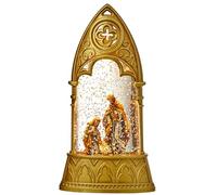 TenWaterloo Gold Holy Family Christmas Lighted Snow Globe, 6.25 Inches High, Battery Operated with Timer - Traditional, Old World Style, Gold Plastic, Acrylic, Suspension Liquid