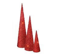 TenWaterloo Set of 3 Red Jeweled and Glittered Christmas Topiary Cone Trees- 24 Inches, 17.5 Inches and 12.25 Inches High